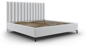 Jasnoszare tapicerowane łóżko dwuosobowe ze schowkiem i stelażem 140x200 cm Casey – Mazzini Beds