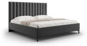Ciemnoszare tapicerowane łóżko dwuosobowe ze schowkiem i stelażem 200x200 cm Casey – Mazzini Beds
