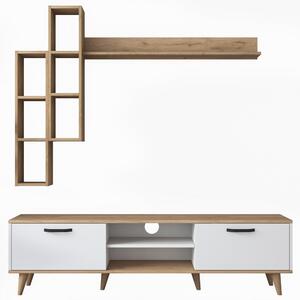 Biały zestaw pod TV w dekorze orzecha 180x48 cm Veronica – Kalune Design