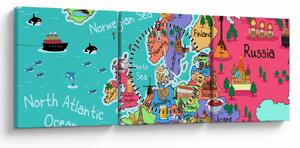 Obraz - Dziecięca mapa Europy (z zegarem) (90x30 cm)