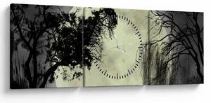 Obraz - Księżyc w pełni nad powierzchnią, wersja czarno - biała (z zegarem) (90x30 cm)