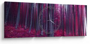 Obraz różowego lasu (z zegarem) (90x30 cm)