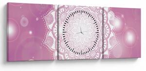 Obraz mandali na różowym tle (z zegarem) (90x30 cm)