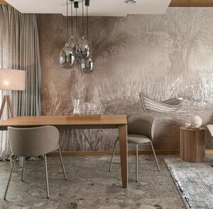 Tapeta RIVERSIDE BOAT - neutral - artystyczna tapeta pejzażowa do eleganckiego salonu lub sypialni
