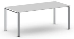 Stół konferencyjny do biura PRIMO INFINITY, 200x90 cm, szaro-srebrna podstawa, biały
