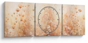 Obraz - Wzór dzikich kwiatów (z zegarem) (90x30 cm)