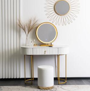 Biała toaletka z pufą i lustrem w stylu glamour - Adorva 4X