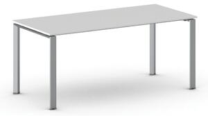 Stół konferencyjny do biura PRIMO INFINITY, 180x90 cm, szaro-srebrna podstawa, biały