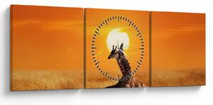 Obraz - Żyrafy w Parku Narodowym Serengeti (z zegarem) (90x30 cm)