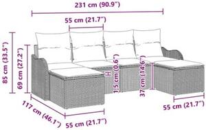 Zestaw Mebli Ogrodowych Komplet Wypoczynkowy Z Poduszkami 6-Częściowy Czarny Rattan Na Taras Balkon Ogród