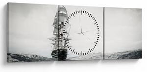 Obraz - Statek płynący po oceanie (z zegarem) (90x30 cm)