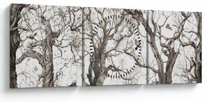 Obraz - Wzór lasu, rysunek (z zegarem) (90x30 cm)