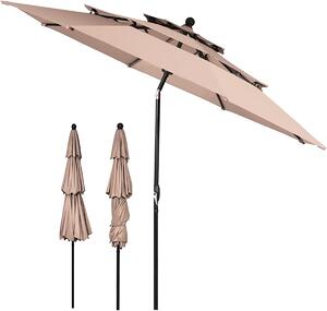 Parasol KOMFOTTEU, potrójny parasol ogrodowy z rczn korb i regulowanym nachyleniem, parasol plaowy, parasol rynkowy, 127 x 63 x 88 cm, do ogrodu, basenu, kawiarni