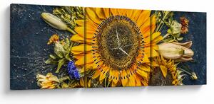 Obraz - Jesienne kwiaty (z zegarem) (90x30 cm)