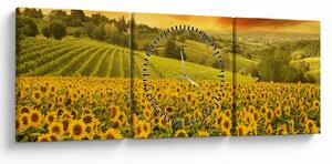 Obraz - Pole słoneczników (z zegarem) (90x30 cm)