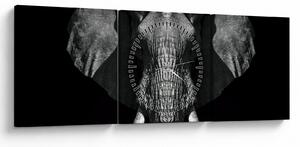 Obraz - Słoń na czarnym tle (z zegarem) (90x30 cm)