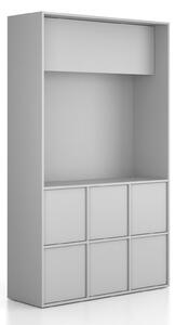 Szafka biurowa FRAME, 6x drzwi, z wnęką, 1299 x 450 x 2162 mm, mechaniczny zamek szyfrowy, szary