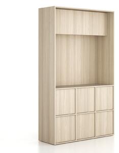 Szafka biurowa FRAME, 6x drzwi, z wnęką, 1299 x 450 x 2162 mm, mechaniczny zamek szyfrowy, dąb naturalny
