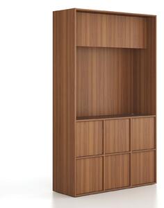 Szafka biurowa FRAME, 6x drzwi, z wnęką, 1299 x 450 x 2162 mm, mechaniczny zamek szyfrowy, orzech