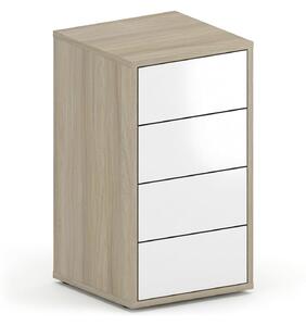 Dostawny kontenerek biurowy FUTURE, 4 szuflady, 400 x 400 x 710 mm, biały/dąb naturalny