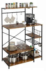 Półka kuchenna Relaxdays, 7 półek, 8 haczyków, wymiary: 123 x 80 x 40 cm, materiał: MDF, żelazo, styl: industrialny, półka piekarska, kolor: brązowy/czarny
