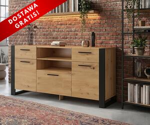 Komoda z półkami i szufladami w stylu loft 155cm | Umeblowana.com