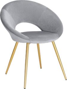 Krzeso do jadalni Happyment Luxe - Aksamitny jasnoszary - Z podokietnikami - Przeszklone krzeso - Zote metalowe nogi - 1 sztuka - Wysoko 47 cm
