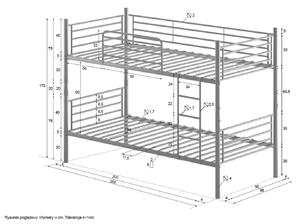 MebleMWM Łóżko piętrowe rozkładane BOSTON metalowe, materac sprężynowy | 90x200