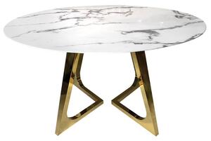 Stół okrągły Veneto z białym marmurowym blatem i złotymi chromowanymi nóżkami 130/130/76 cm