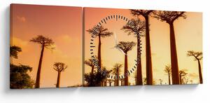 Obraz - Zachód słońca w Baobab Alley (z zegarem) (90x30 cm)