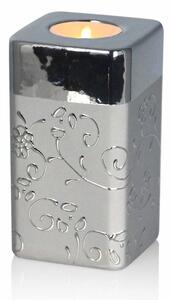 Srebrny świecznik A9074-B dekoracyjny kwietny motyw