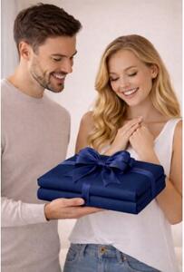 Pościel Satyna Bawełniana 140x200 cm Granat Jednokolorowa Komplet Premium