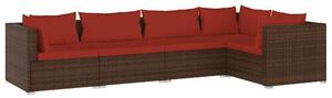 Zestaw Mebli Ogrodowych Komplet Wypoczynkowy Z Poduszkami 5-Częściowy Brązowy Rattan Na Taras Balkon Ogród