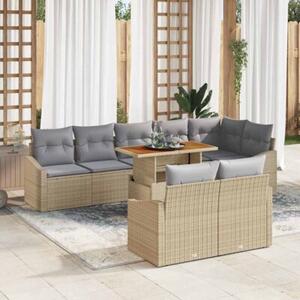 Zestaw Mebli Ogrodowych Komplet Wypoczynkowy 9-Częściowy Beżowy Rattan Na Taras Balkon Ogród