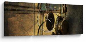 Obraz - Słuchawki lotnicze w stylu vintage (z zegarem) (90x30 cm)