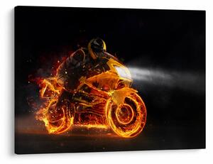 Obraz - Motocyklista z płomieniami (70x50 cm)