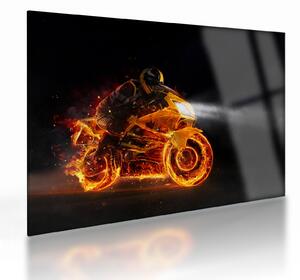 Obraz na szkle - Motocyklista z płomieniami (70x50 cm)