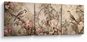 Obraz - Obraz ptaka w stylu vintage (z zegarem) (90x30 cm)