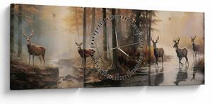 Obraz - Obraz dzikiej przyrody w stylu vintage (z zegarem) (90x30 cm)