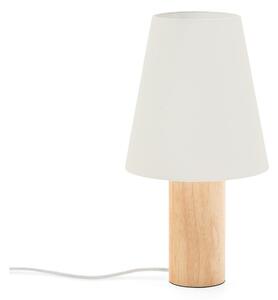 Biała/w naturalnym kolorze lampa stołowa z litego drewna kauczukowego z tekstylnym kloszem (wysokość 49,5 cm) Marga – Kave Home