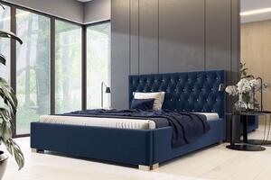 Łóżko tapicerowane pikowane Lena 140x200 Niebieskie Metalowy Stelaż