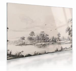 Obraz na szkle - Rysunek krajobrazu w stylu vintage (70x50 cm)