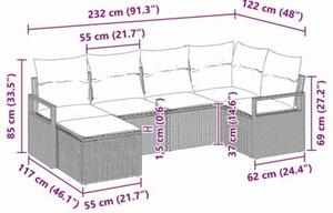Zestaw Mebli Ogrodowych Komplet Wypoczynkowy 6-Częściowy Brązowy Rattan Na Taras Balkon Ogród