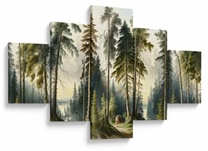 Obraz - Krajobraz lasów w stylu vintage (125x70 cm)