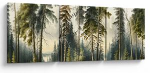 Obraz - Krajobraz lasów w stylu vintage (z zegarem) (90x30 cm)