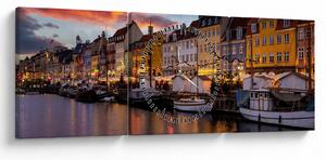 Obraz - Nyhavn, Kopenhaga (z zegarem) (90x30 cm)