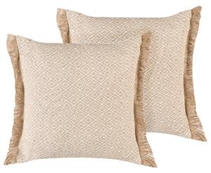 Zestaw 2 poduszek dekoracyjne z geometrycznym wzorem 45 x 45 cm beżowe Lonar Beliani
