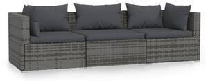 Sofa 3-osobowa z poduszkami, szara, polirattan
