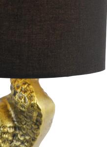 Vintage lampa podłogowa mosiężny klosz z tkaniny czarny - Żuraw ptak Oswietlenie wewnetrzne