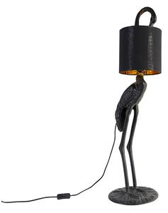 Vintage lampa podłogowa czarna z abażurem z czarnej tkaniny - Ptak Żuraw Oswietlenie wewnetrzne